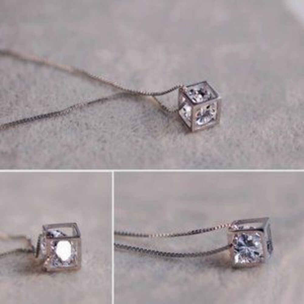 NEW [Set of 3] 925 Sterling Silver Diamond Cube x